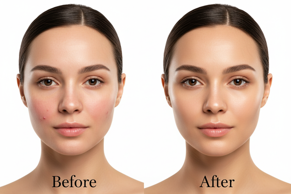 Before and after results using the VELON 7-Color LED Face & Neck Mask